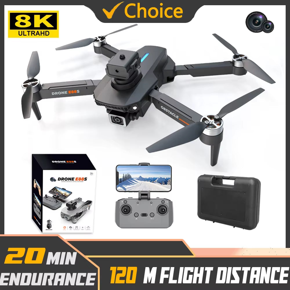 E88 PRO 8K Drone with Camera Obstacle Avoidance Optical Flow Remote Control Drone Dual Camera Mini Drone Brushless Motor Drone