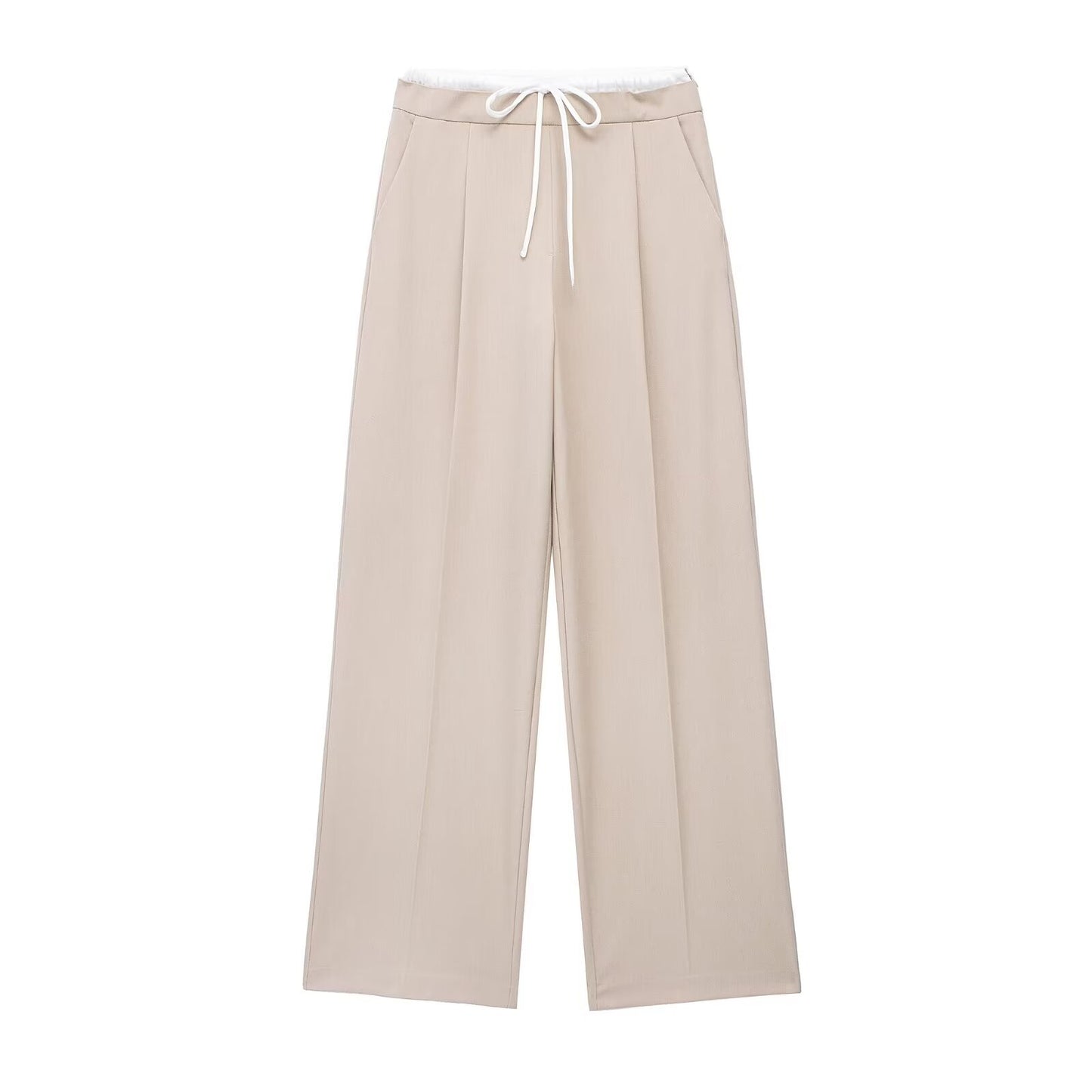 Simple Relaxed Fit Womens Pants With A Drawstring And Elastic Waist