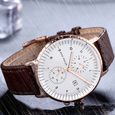 Men's Business Watch   Japanese Movement   Calendar Luminous Waterproof  Fake Two Eyes 0052G