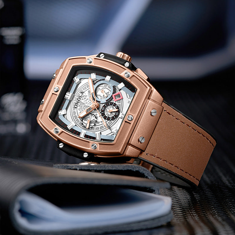 Barrel-shaped multi-function quartz men's watch