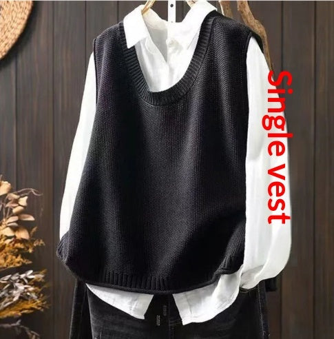 Back Buttoned Cotton Thread Knitted Vest Women