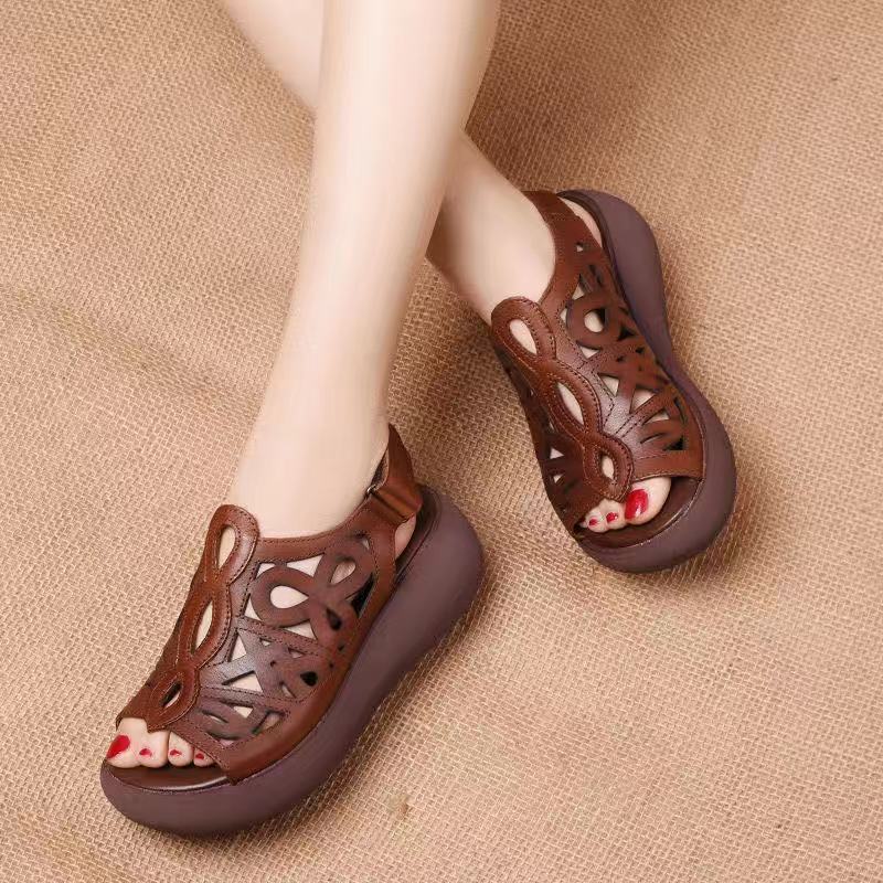 Real Soft Leather Sole Mesh Hollow Breathable Shoes