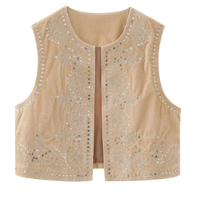 Euro-american Style Women's Retro Fashion Casual Embroidered Velvet Vest