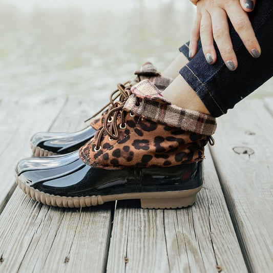 Large Size Women's Shoes Leopard Pint Color Matching Shell-toe Women's Boots