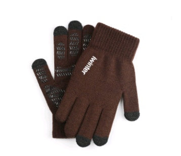 Touch screen gloves men's winter non-slip driving female students knitting wool couple plus velvet warm outdoor riding gloves