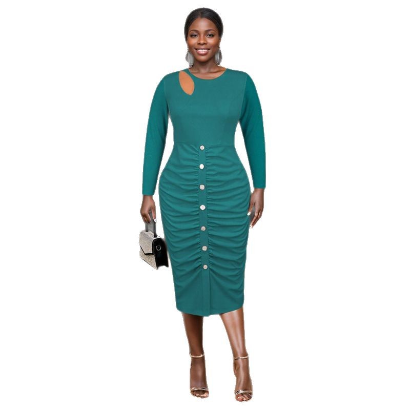 New Womens Hollow-out Neckline Button-up Dress