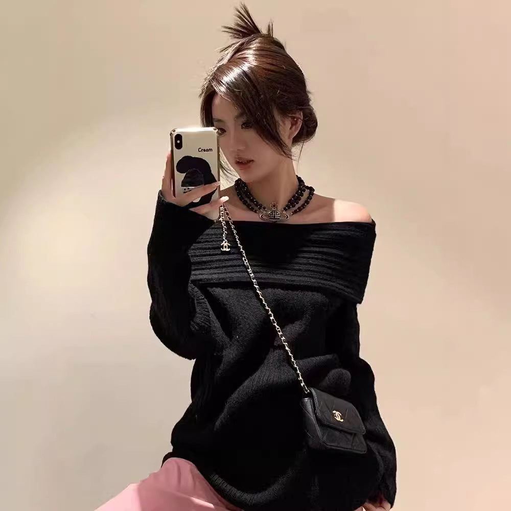 Idle Style Scarf Collar Solid Color Sweater Women's Loose Outer Wear Long Sleeve