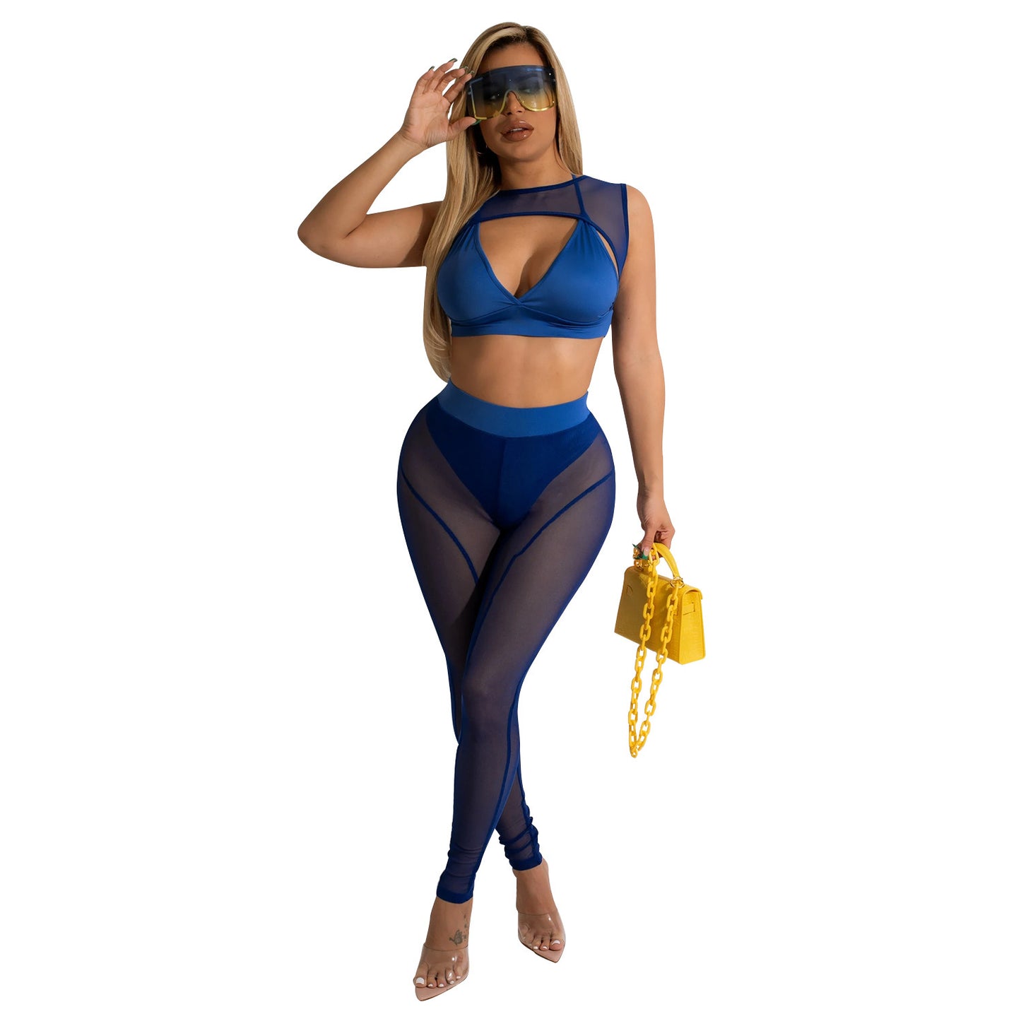 Women's Skinny Mesh See-Through Panel Leggings