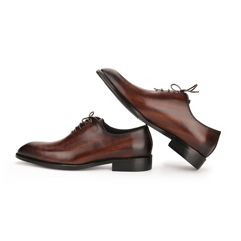 Pure Color Top Layer Cowhide Handmade Leather Suit Men's Shoes