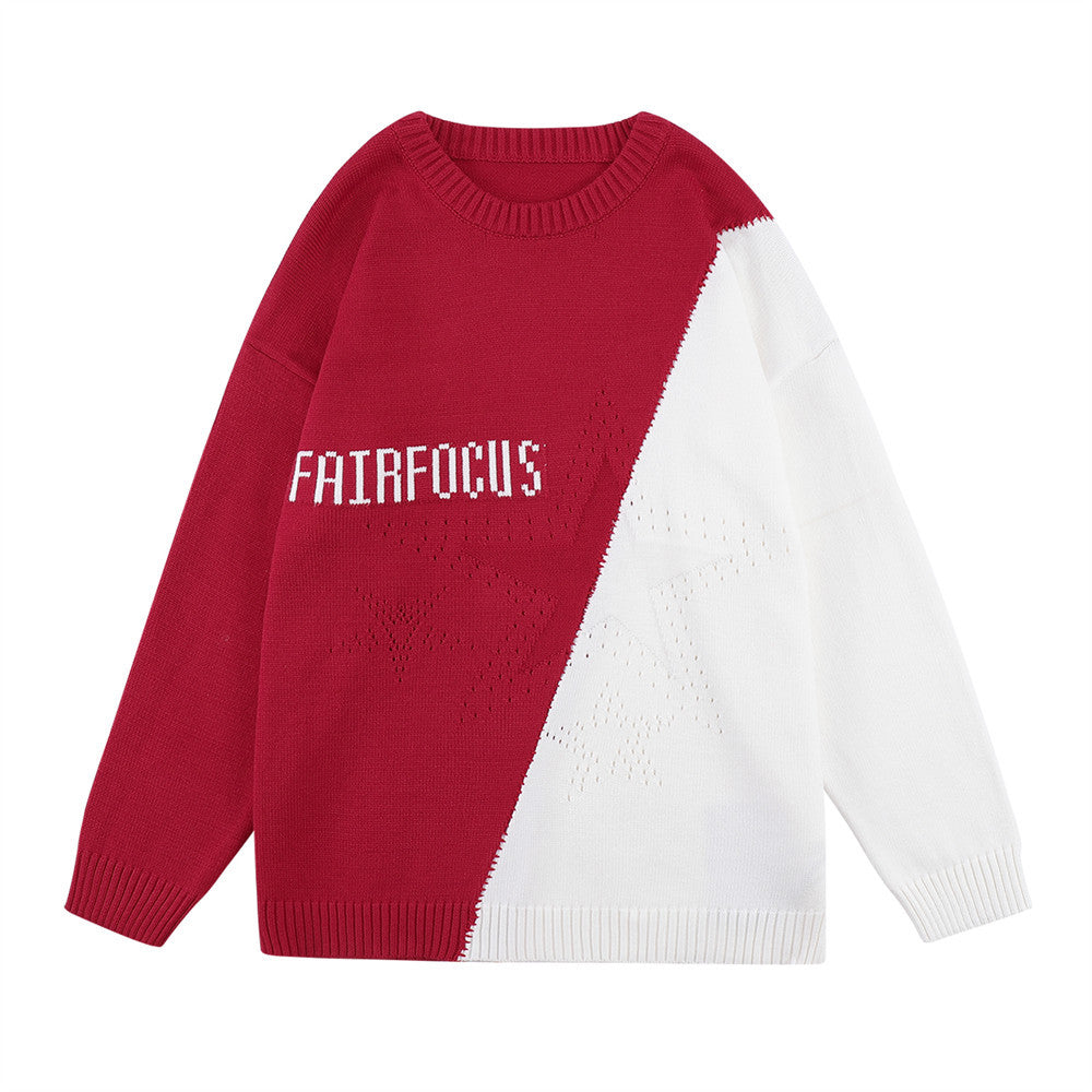 Men's Colorblock Letter Crew Neck Sweater