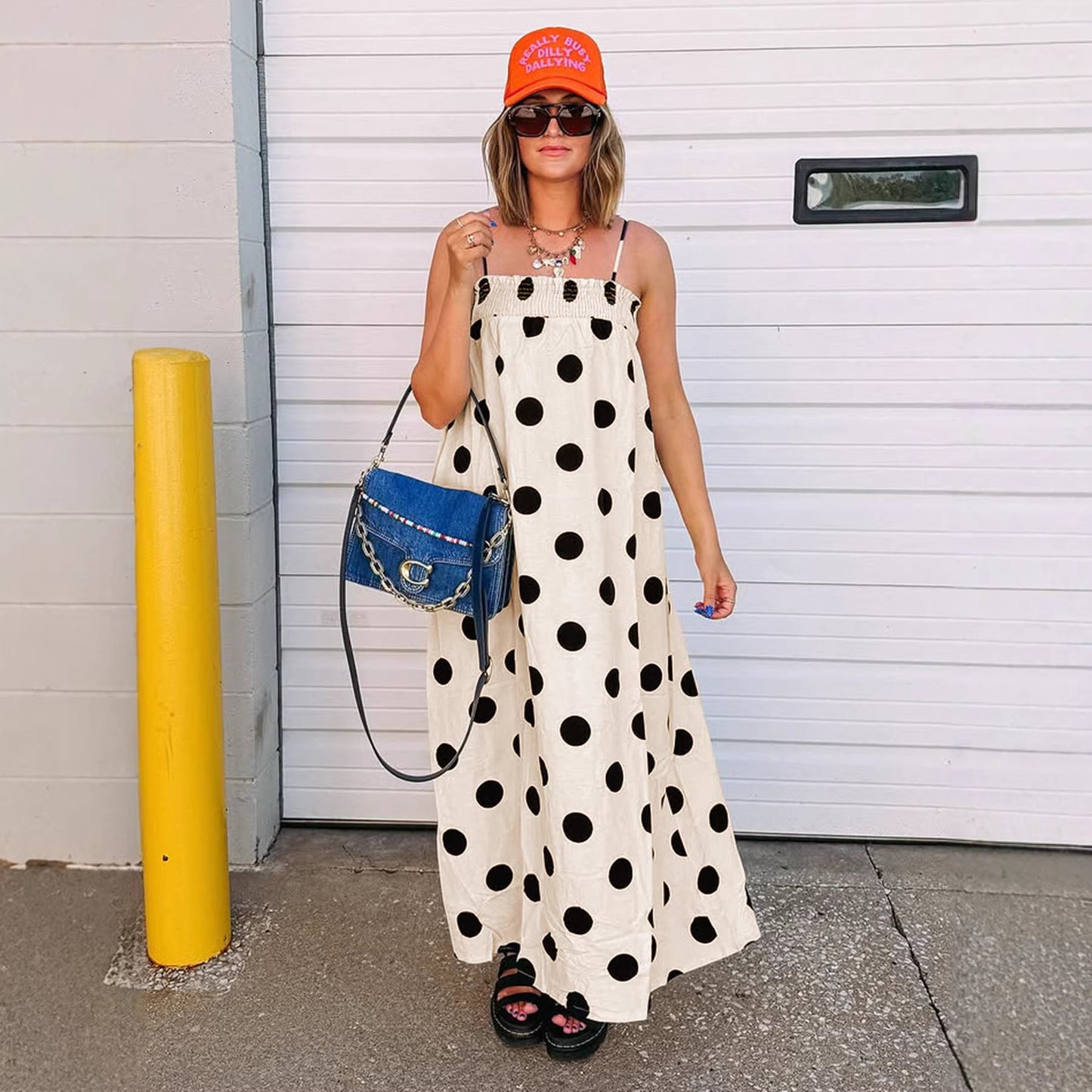 Summer Long Dress With A Polka-dot Print