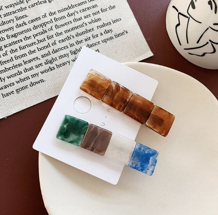Colorblock resin square geometry hairpin combination Korea retro forest system bangs clip hair accessories