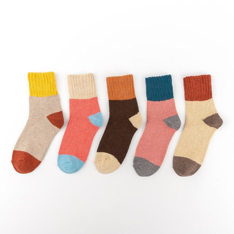 Four-Color Stitching Thick Warm Rabbit Wool Socks