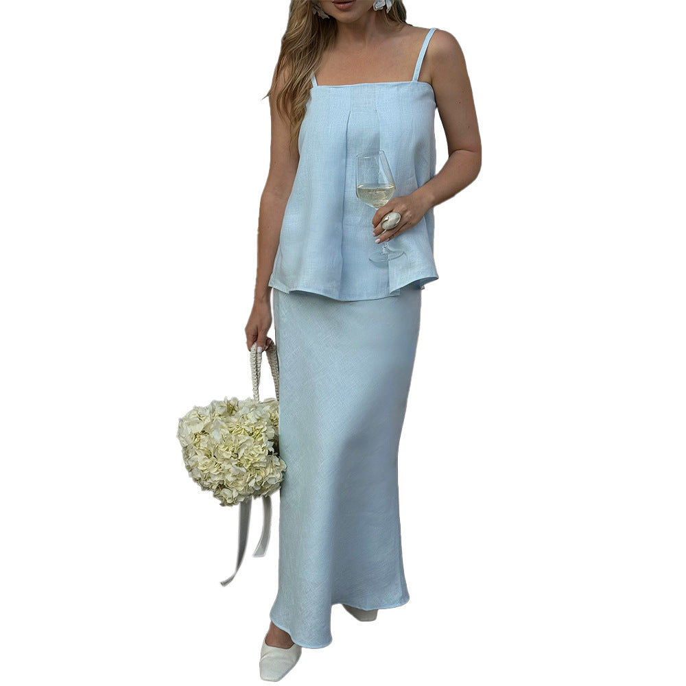 New Elegant And Relaxed Slip Dress With Fishtail Skirt Set