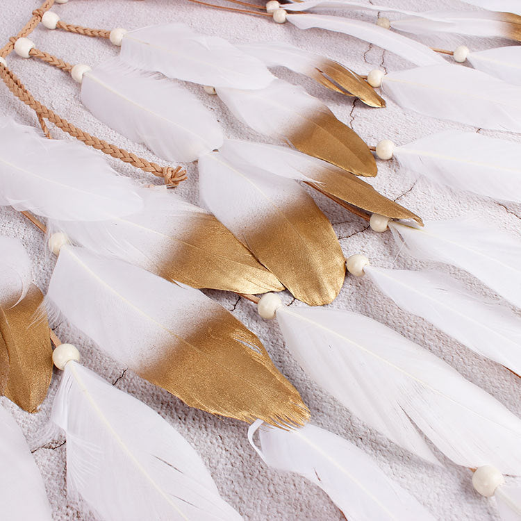 Hand-woven long feather hair band