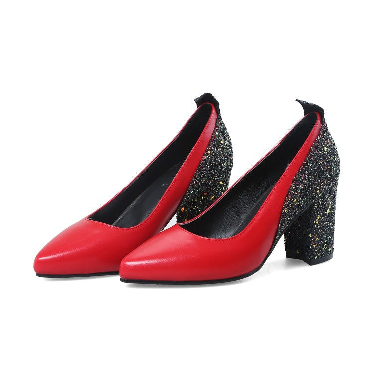 Women's shallow mouth thick heel low-top shoes