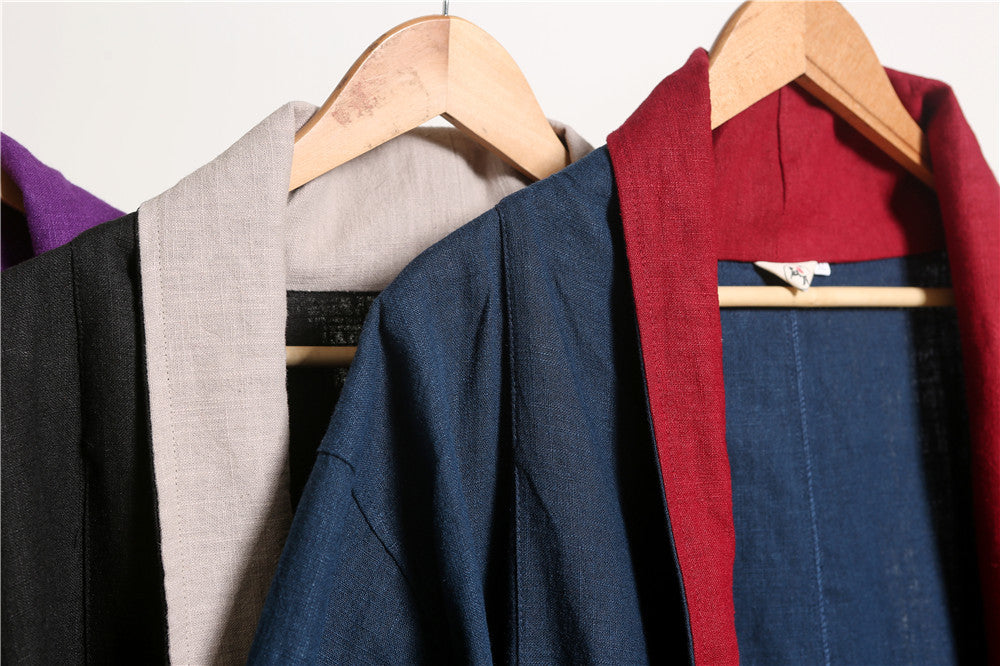 Linen solid color long men's cardigan