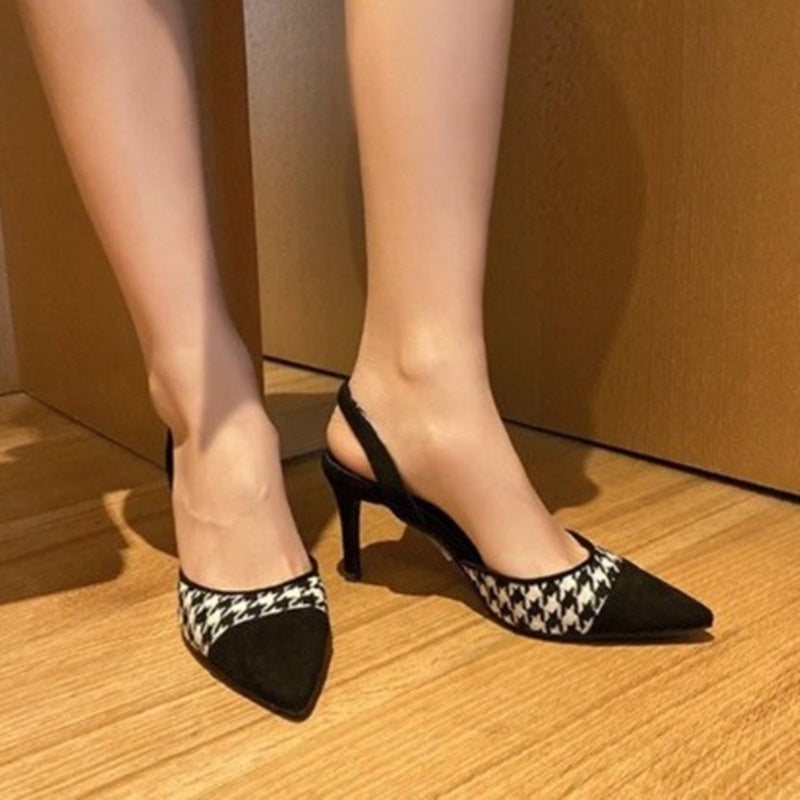 pointed shallow mouth slingback strappy heel black sandals