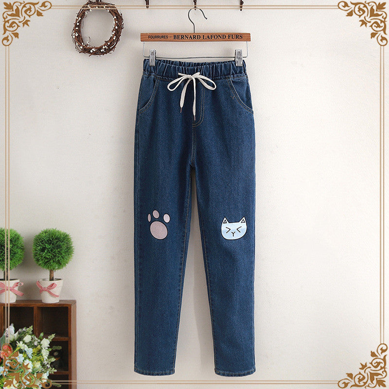 Denim pants with elastic waist