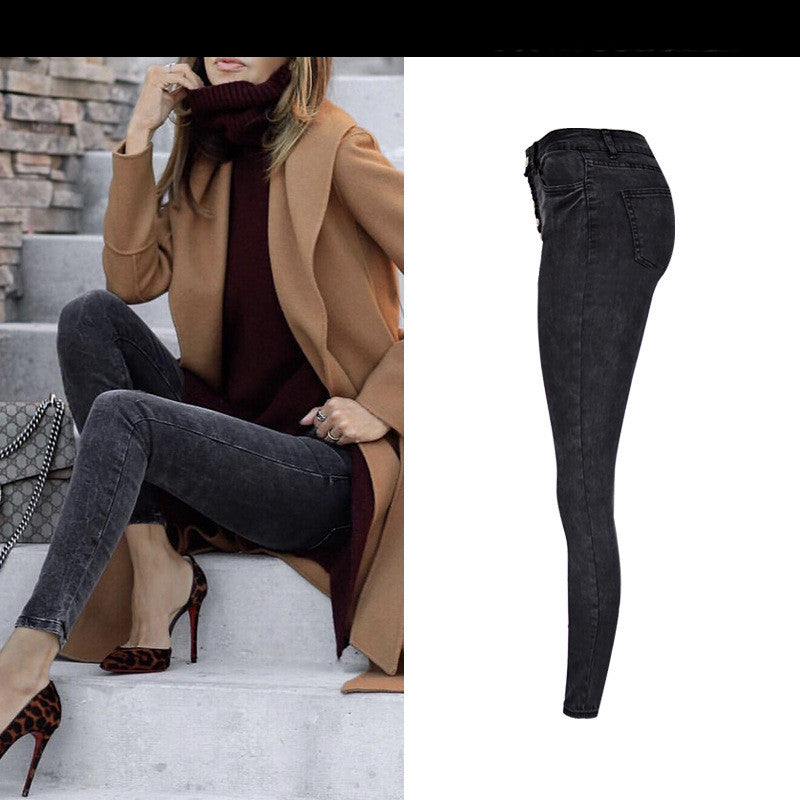 Buttoned denim trousers