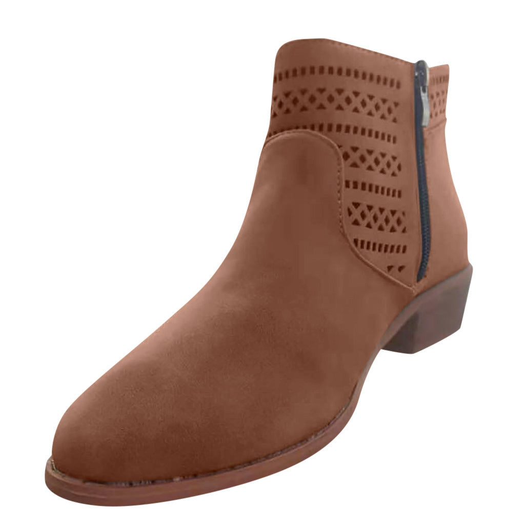 Women's plus size hollow thick heel Martin boots