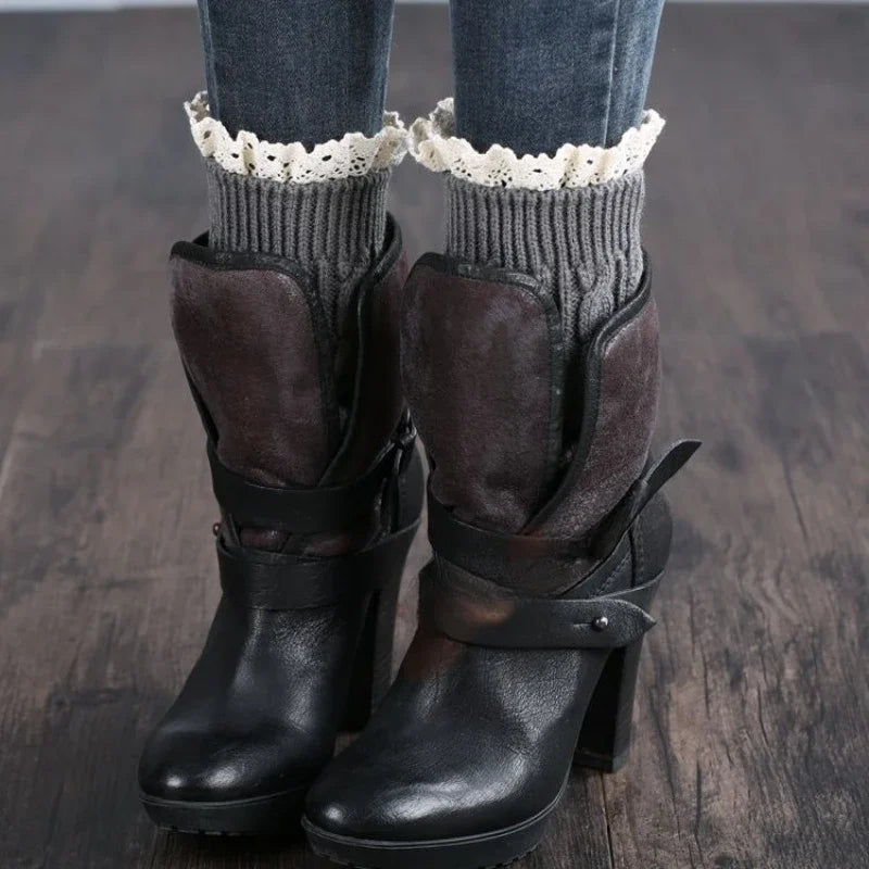 Lace Socks Twist Knit Wool Leg Warmers