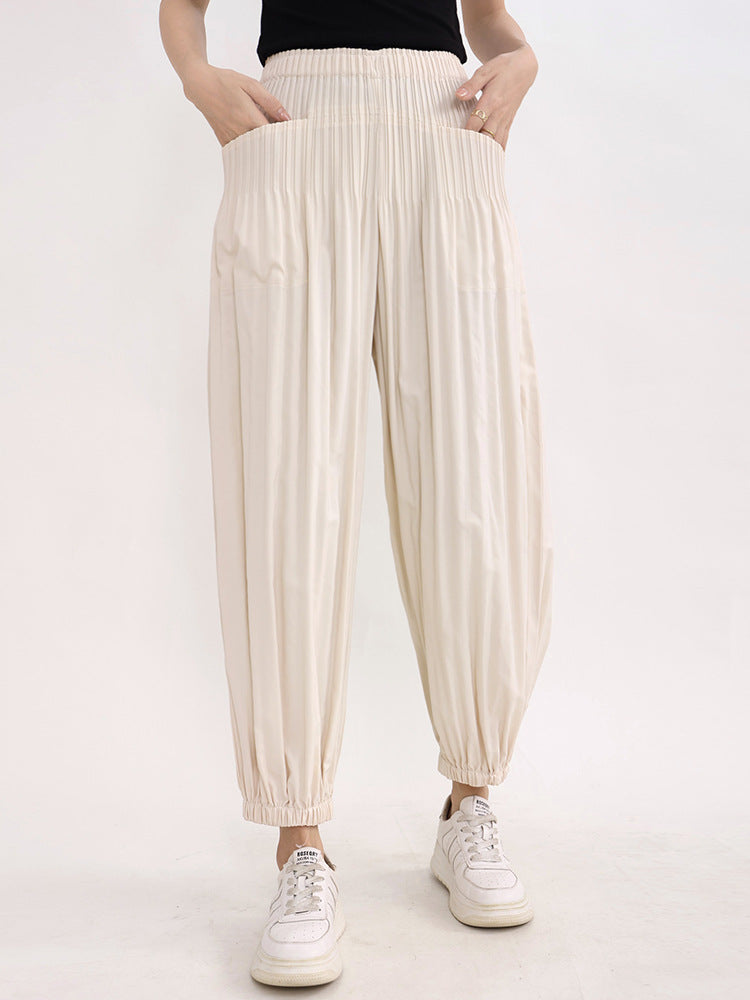Pleated Overalls Women's Casual Versatile Design Sense Elastic Waistband Slimming Harem Skinny Pants