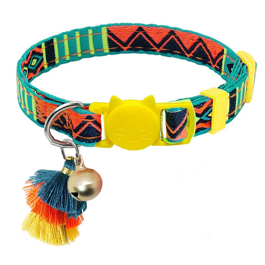 Anti-suffocation Safety Buckle Cat Collar Tassel Bell Adjustable Anchor Chain Rope