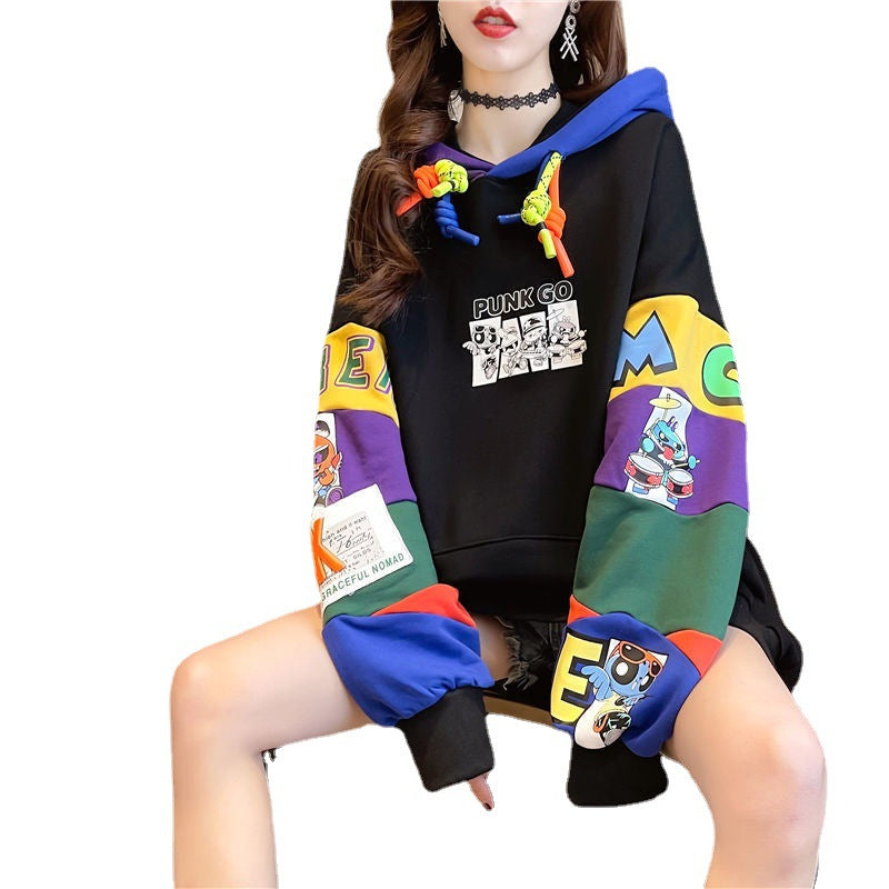 Thin Western Style Loose Design Stitching Sweater