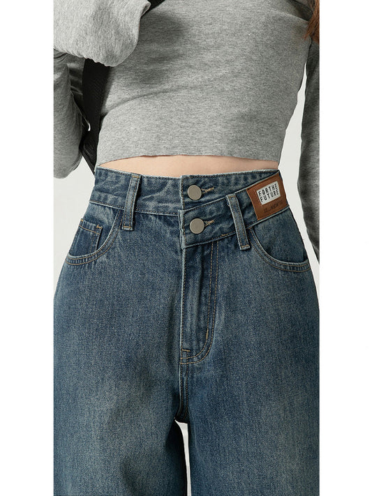 Retro Women's New Straight High Waist Wide Leg Jeans
