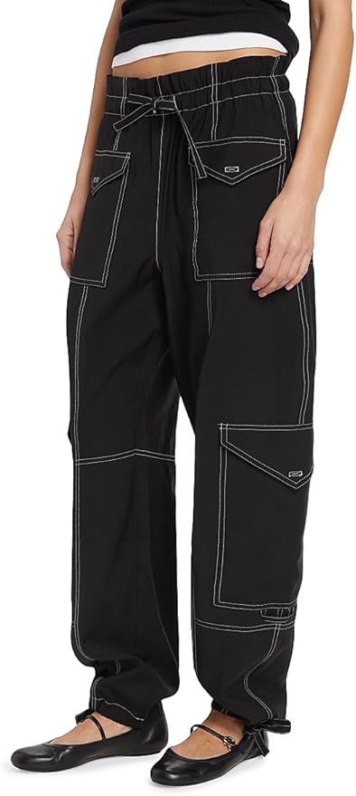 High-waisted Patchwork Loose-fit Cargo Pants With Multiple Pockets