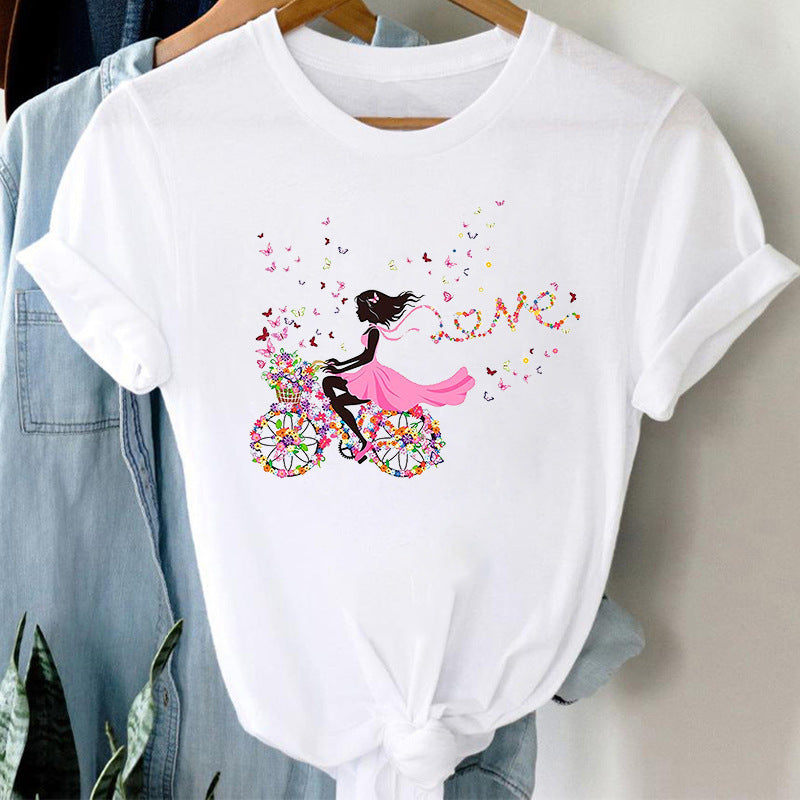 Floral Bicycle Short Sleeve Women's Shirt
