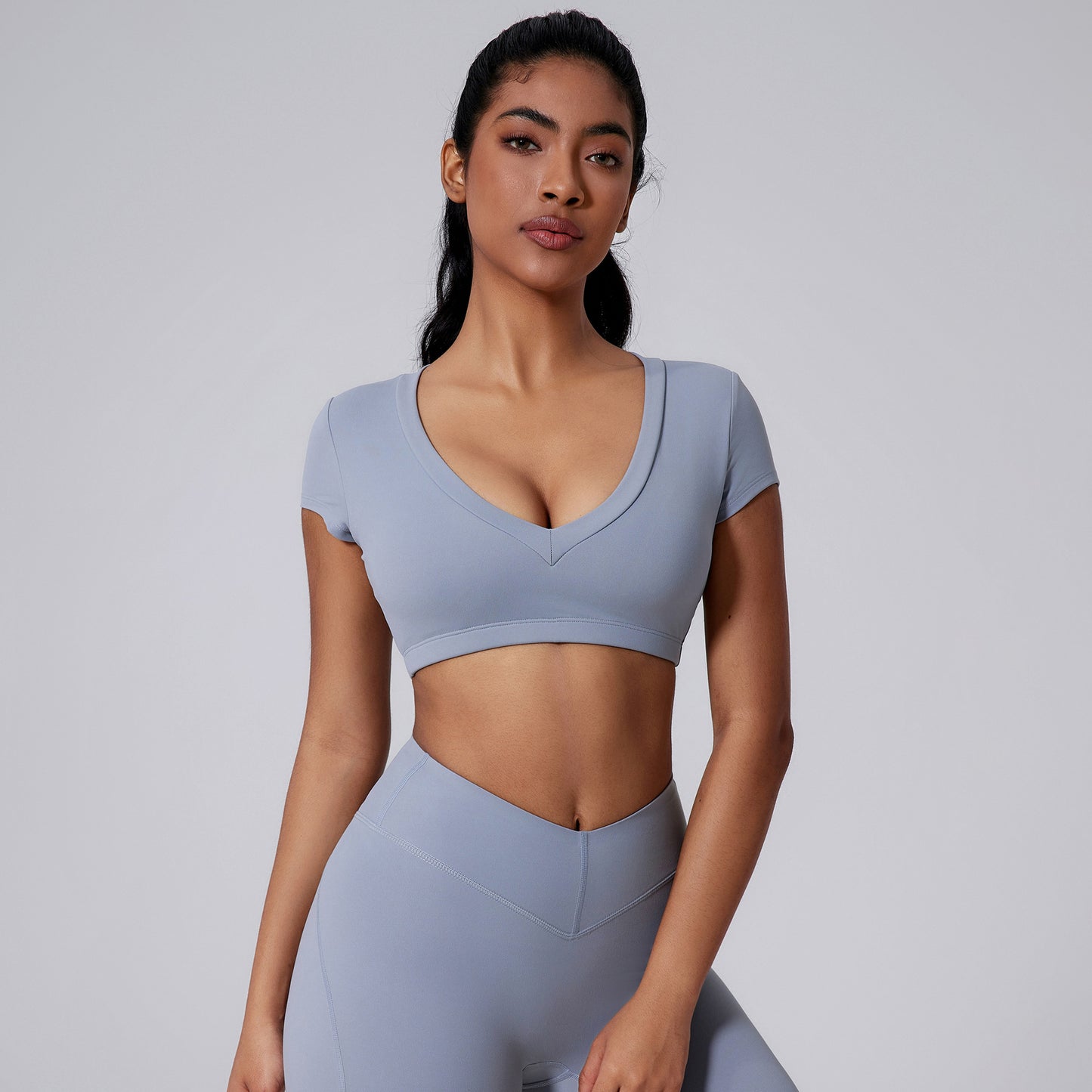 Brushed Tight Short T Deep V Shaping Back Hollow Sexy