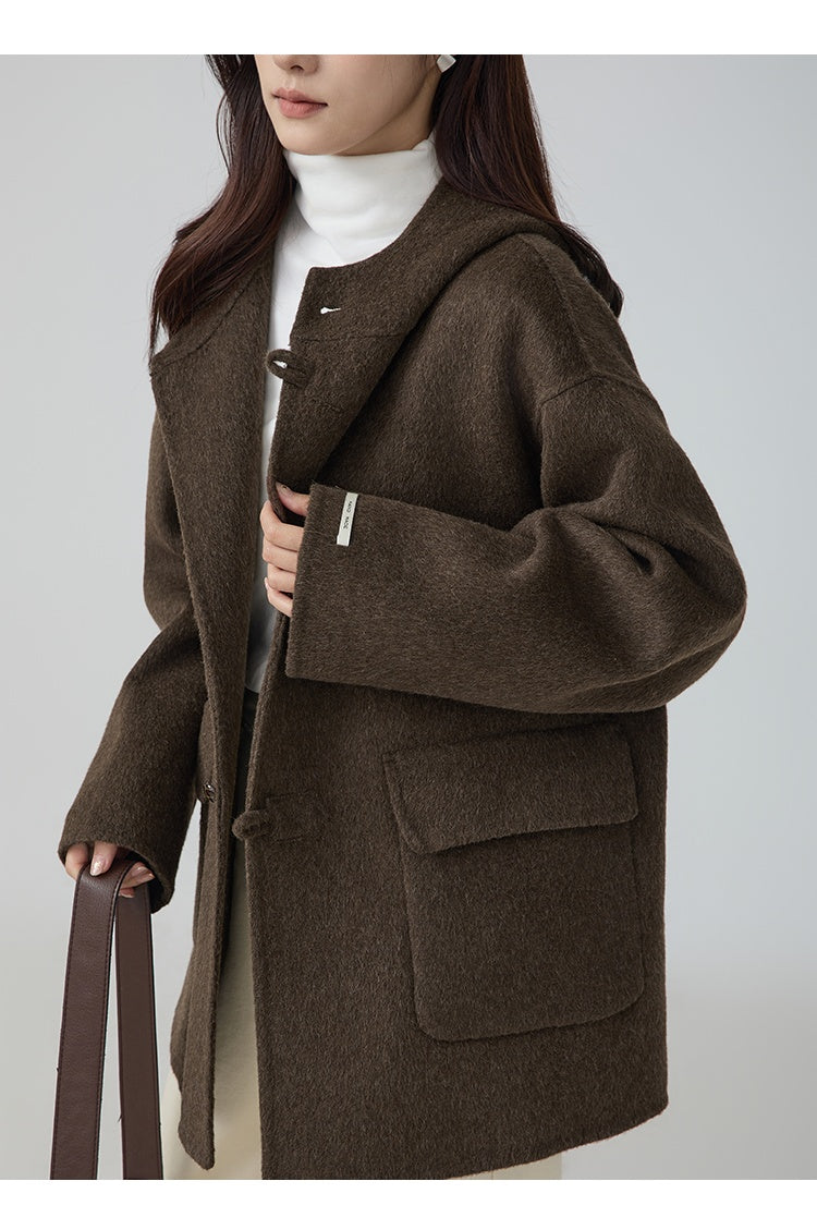 High-grade Short Hooded Woolen Coat