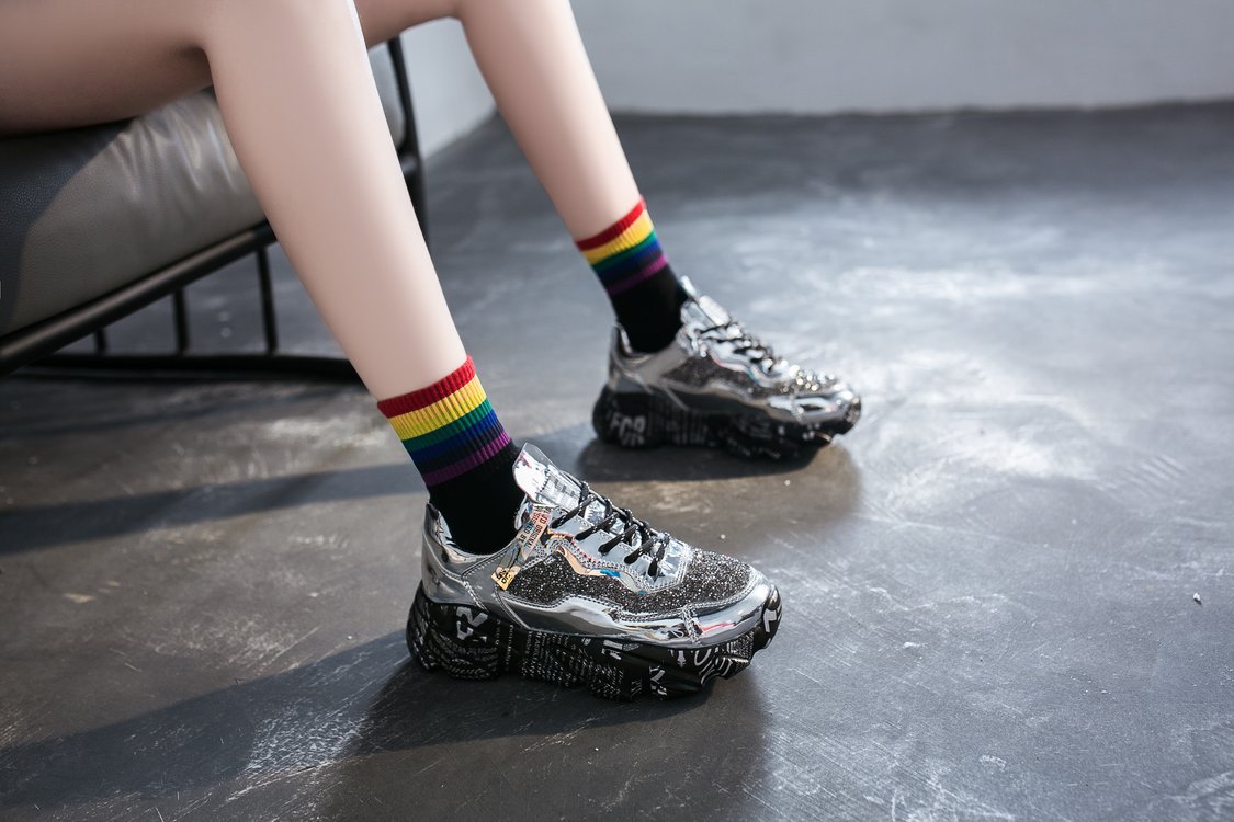 All-Match Round Toe Net Yarn Sports Casual Shoes Platform