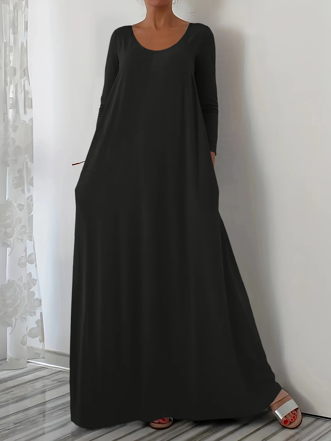 Female Loose Fit Simple Long Solid-color Dress