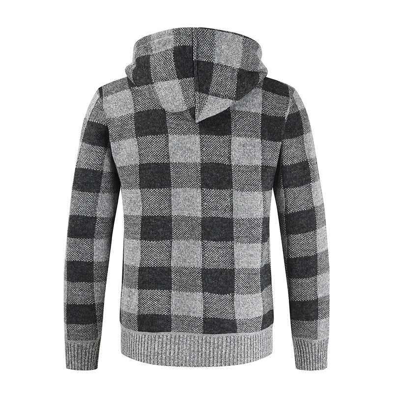 Men's velvet padded cardigan hooded sweater