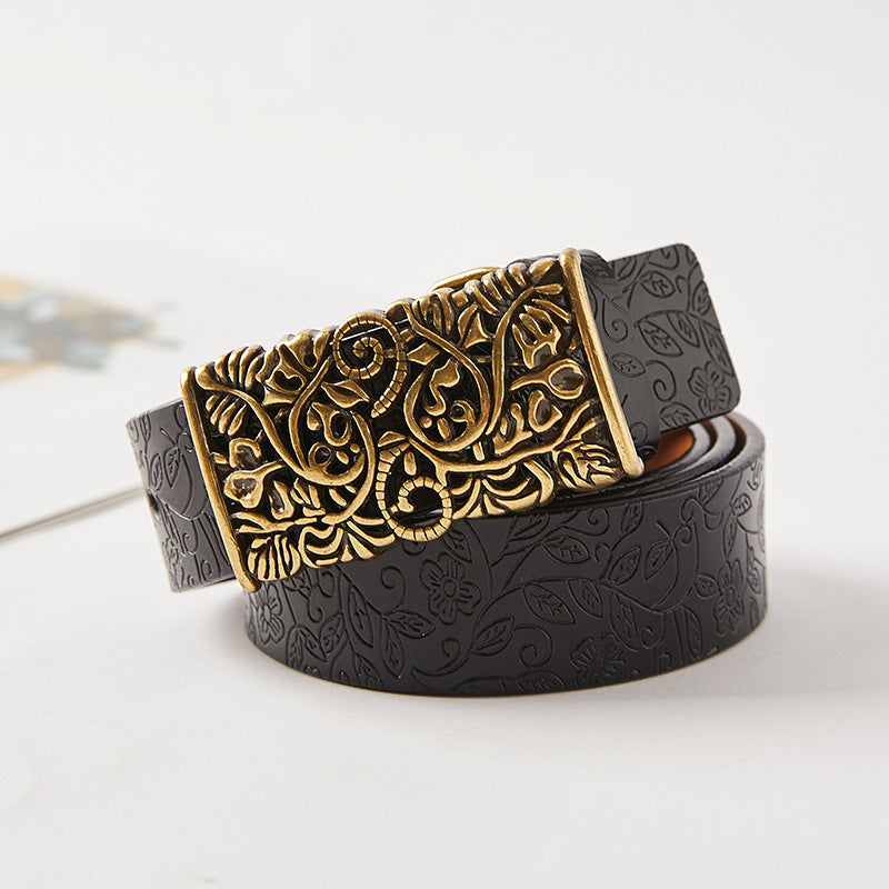 Cowhide ladies leather vintage belt