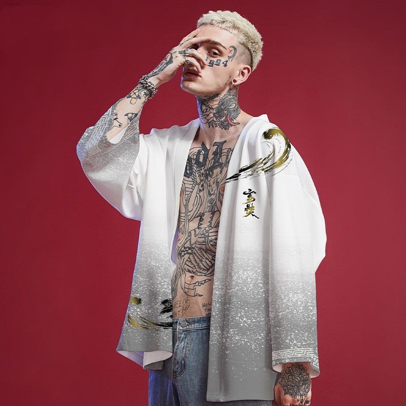 Handsome three-quarter sleeve cardigan robe