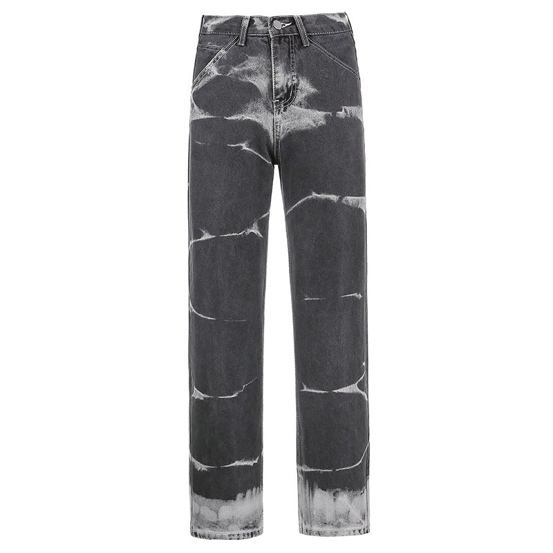 Women's Personality Tie-Dye High Waist Slim Straight-Leg Jeans