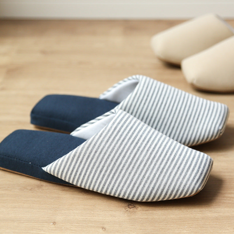 Lovers Knitted Striped Square Head Soft Bottom Home Slippers