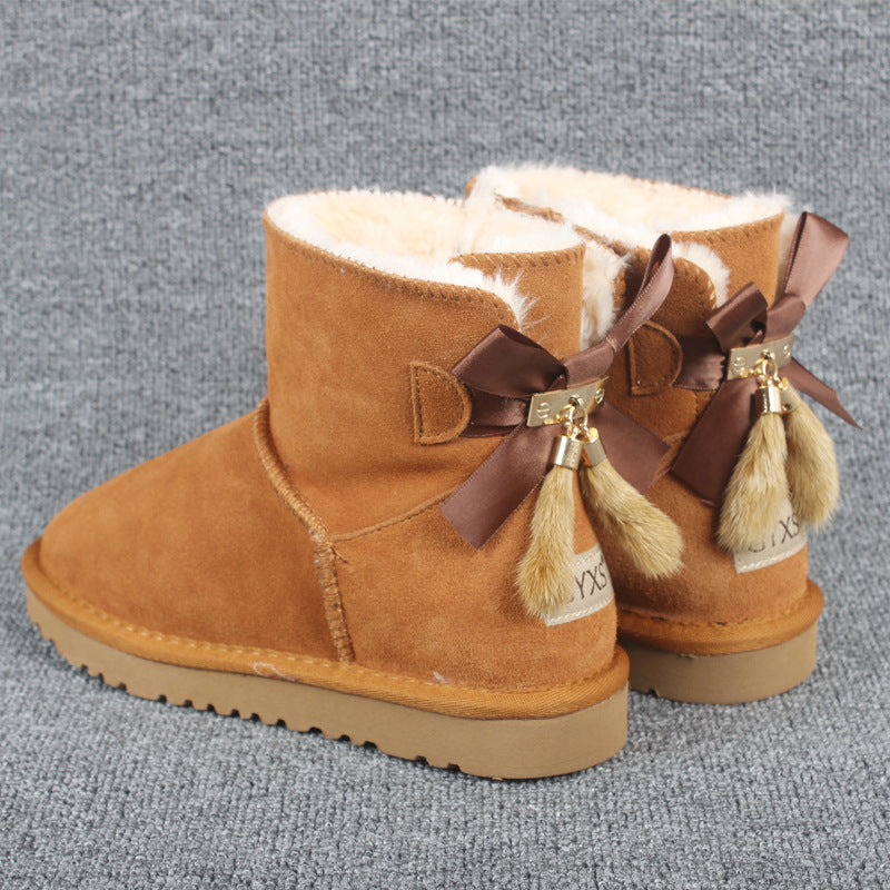 Low Tube Mink Fur Women's Plus Size Couple Boots