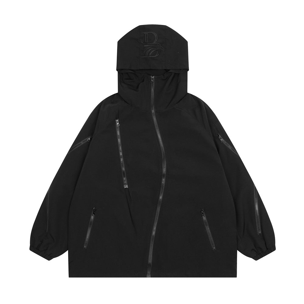 Heavy Coat With Irregular Zip Pockets