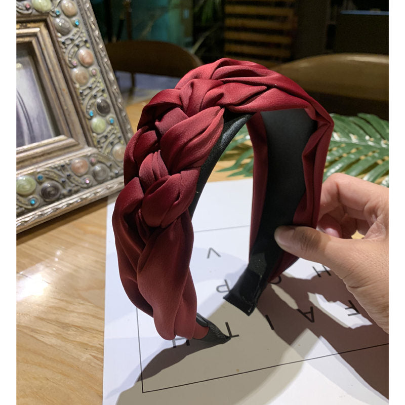 Korean Version of Solid Color Braided Wide-brimmed Fabric Headband