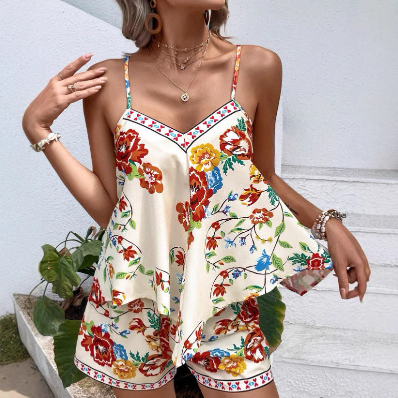 Women's Printed Vest And Shorts 2-piece Set