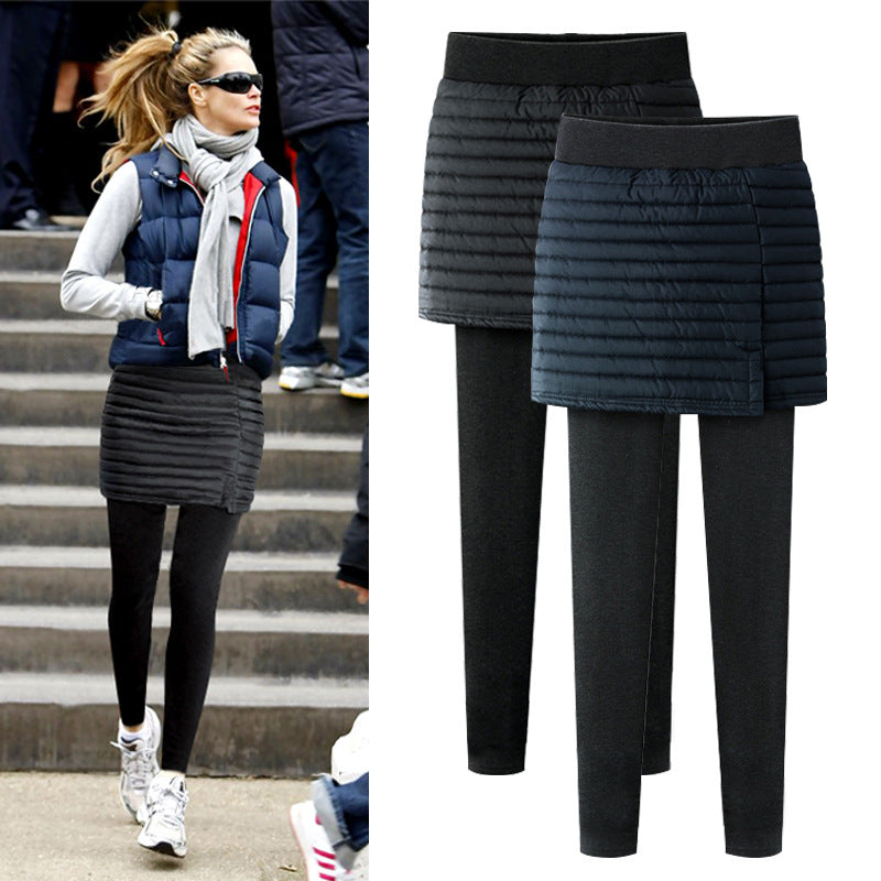Fleece leggings women's outer wear thick cotton trousers plus size high waist culottes stretch slim pants