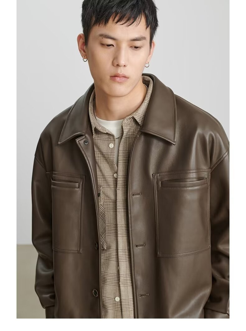 Fashion PU Leather Coat Men's Top