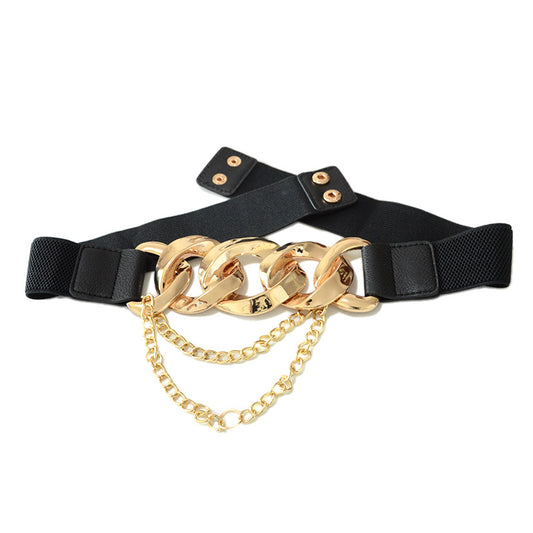 Fashionable Chain Tassel Embellishment With Wide Elastic Belt