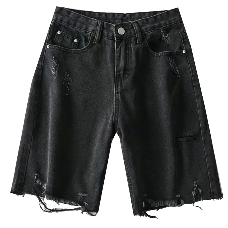 High-waisted slim-cut five-point jeans