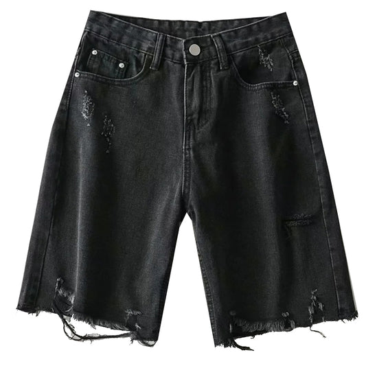 High-waisted slim-cut five-point jeans